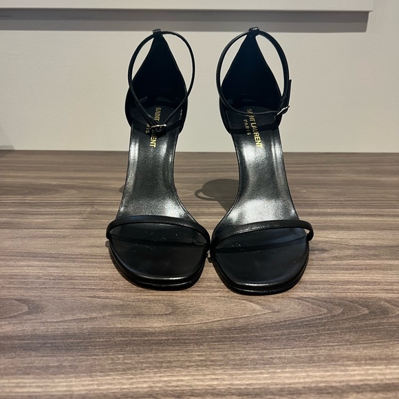 Saint Laurent - Jane 105mm Black Ankle Strap Sandals - Picture 2 of 6
